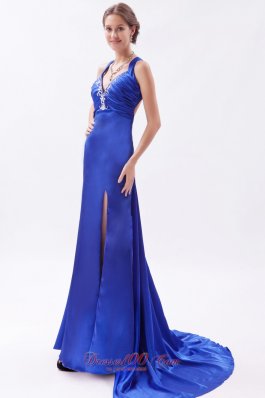 lit Embroidery Beading Brush Train Prom Evening Dress