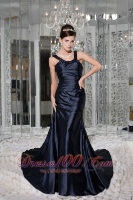 Scoop Beading Brush Train Taffeta Prom / Evening Dress