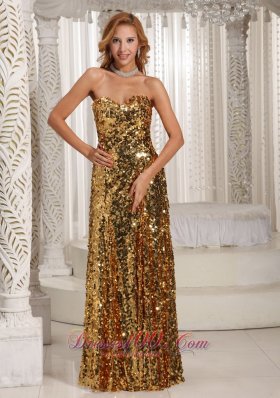 Sequined Gold Sheath Prom Party Dress for 2013