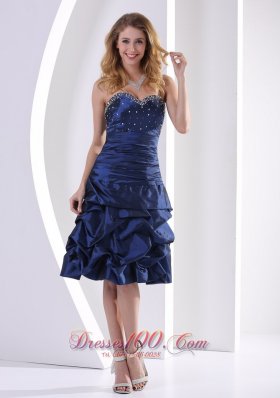 Navy Blue Pick-ups knee-length Prom Dress