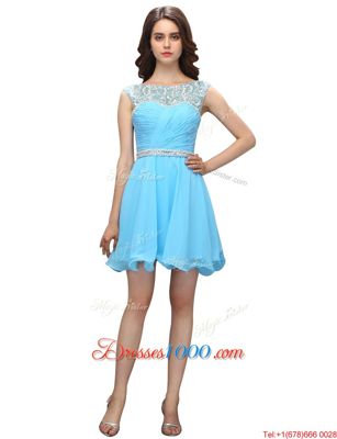 Baby Blue Bateau Neckline Beading and Ruching Evening Dress Sleeveless Zipper