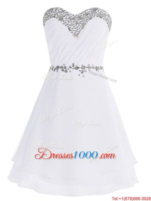 White Sweetheart Zipper Beading Sleeveless