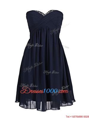 Navy Blue Sleeveless Beading Mini Length