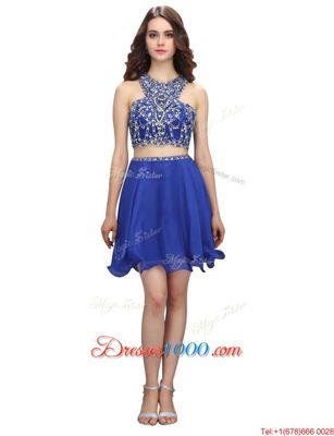 Royal Blue Scoop Criss Cross Beading Prom Dresses Sleeveless