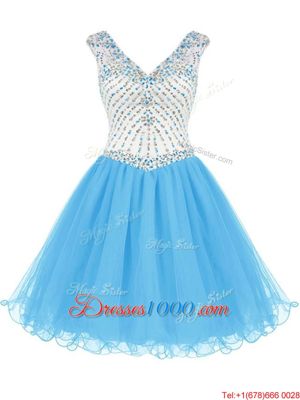 Organza V-neck Sleeveless Zipper Beading Dress for Prom in Baby Blue