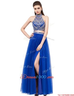 Sleeveless Criss Cross Floor Length Beading