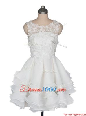 Knee Length White Homecoming Dress Scoop Sleeveless Zipper