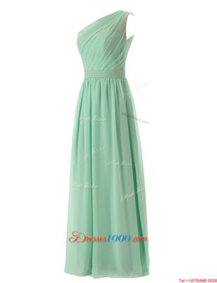 Flirting A-line Evening Dress Apple Green One Shoulder Chiffon Sleeveless Floor Length Zipper