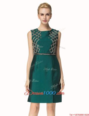 Low Price Beading Prom Party Dress Dark Green Zipper Sleeveless Knee Length