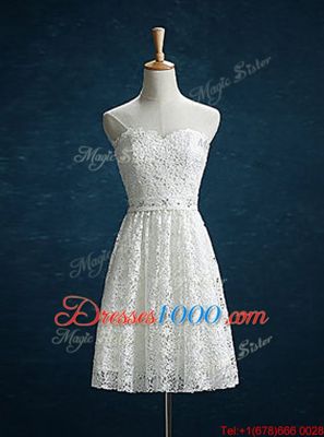 New Style Lace Sleeveless Mini Length Beading Zipper with White