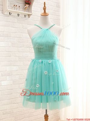 Nice A-line Club Wear Aqua Blue Straps Tulle Sleeveless Mini Length Lace Up