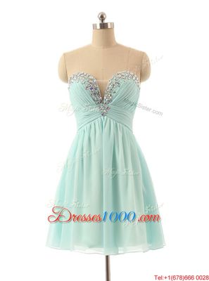 Suitable Sweetheart Sleeveless Prom Dress Knee Length Beading Light Blue Chiffon