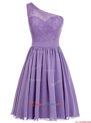 Lavender A-line One Shoulder Sleeveless Chiffon Ankle Length Side Zipper Appliques