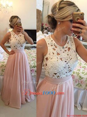 Captivating Scoop Baby Pink Zipper Homecoming Dress Beading Sleeveless Floor Length