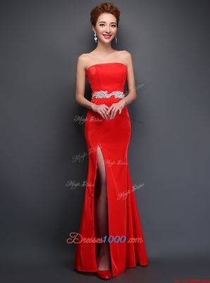 Beauteous Floor Length Mermaid Sleeveless Red Prom Dresses Lace Up