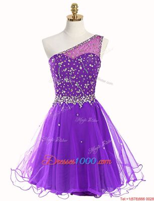 One Shoulder Sleeveless Organza Dress for Prom Beading Zipper