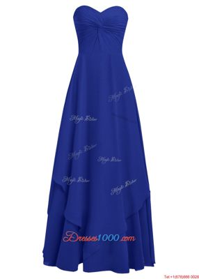 Vintage Ruffles Royal Blue Zipper Sleeveless Floor Length