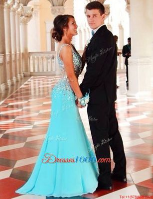 Graceful Mermaid Blue Sleeveless Court Train Beading