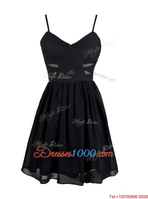 Popular Black Zipper Spaghetti Straps Ruching Evening Dress Chiffon Sleeveless