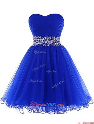 Artistic Royal Blue A-line Tulle Sweetheart Sleeveless Beading Mini Length Lace Up Prom Party Dress