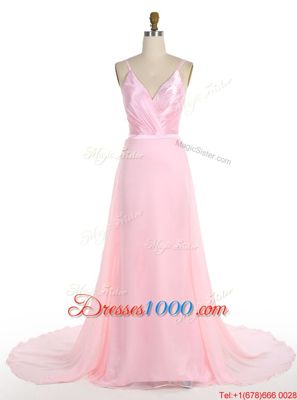 Pink Mermaid Ruffles Zipper Chiffon Sleeveless With Train