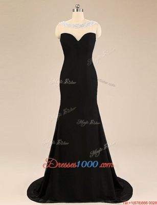 Sleeveless Brush Train Beading Backless Prom Party Dress