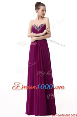 Captivating Chiffon Sleeveless Floor Length Evening Dress and Beading and Ruching