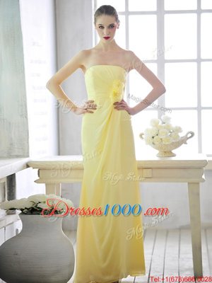 Strapless Sleeveless Lace Up Prom Dresses Light Yellow Chiffon