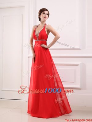 Attractive Halter Top Sleeveless Chiffon Evening Dress Beading Zipper