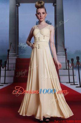 Beauteous Floor Length Column/Sheath Sleeveless Light Yellow Side Zipper