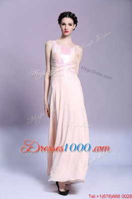 Fantastic Peach Square Neckline Pattern Prom Dresses Sleeveless Criss Cross