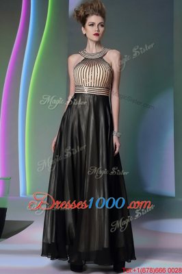 Flirting Halter Top Chiffon Sleeveless Floor Length Dress for Prom and Beading