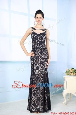 Sophisticated Scoop Floor Length Black Prom Gown Chiffon Sleeveless Lace