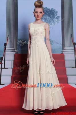 Flirting White Column/Sheath Scoop Sleeveless Chiffon Floor Length Side Zipper Beading and Appliques Evening Dress