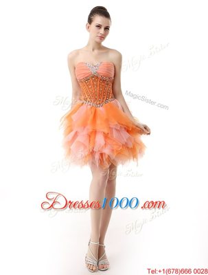 Deluxe Sweetheart Sleeveless Organza Club Wear Beading and Ruffles Zipper