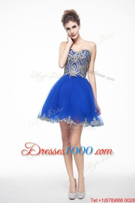 Royal Blue Sleeveless Beading and Embroidery Mini Length Evening Dress