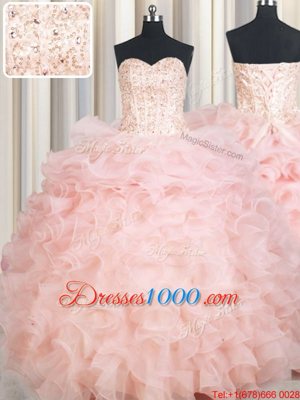 Sweetheart Sleeveless Lace Up Vestidos de Quinceanera Baby Pink Organza