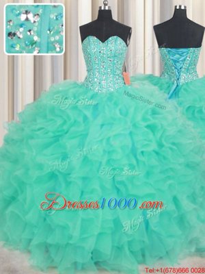 Sleeveless Lace Up Floor Length Beading and Ruffles Quince Ball Gowns