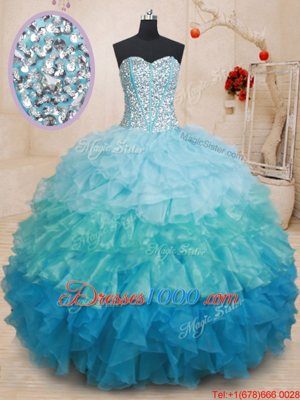 Sweetheart Sleeveless Vestidos de Quinceanera Beading and Ruffles Multi-color Organza