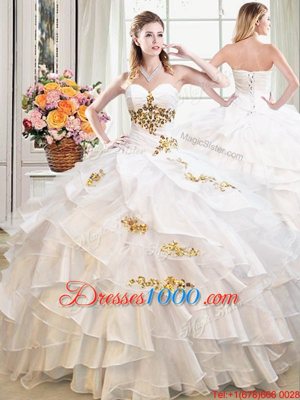 Smart Sleeveless Lace Up Floor Length Beading and Ruffles Quince Ball Gowns