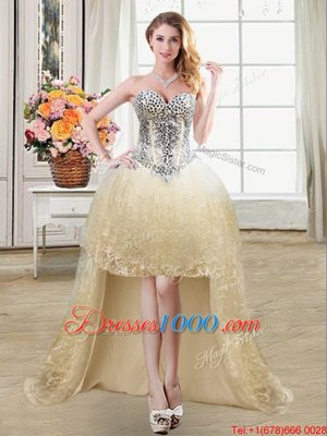 Gorgeous Sweetheart Sleeveless Cocktail Dresses High Low Beading and Lace and Sequins Champagne Tulle and Lace