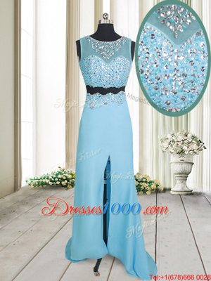 Amazing Scoop Chiffon Sleeveless Floor Length Prom Dresses and Beading