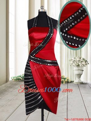 Halter Top Sleeveless Side Zipper Knee Length Beading Celebrity Inspired Dress