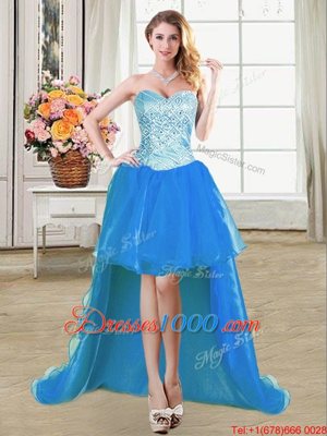 Smart Sweetheart Sleeveless Lace Up Club Wear Blue Organza