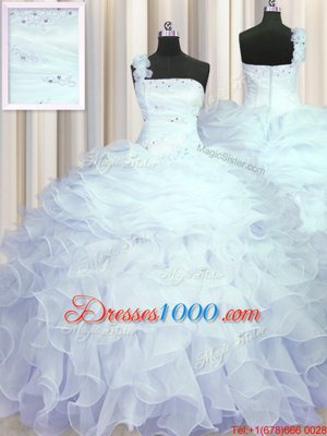 One Shoulder Sleeveless Organza Quinceanera Dresses Beading and Ruffles Zipper