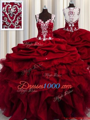 Sweet See Through Sleeveless Beading and Ruffles and Sequins Zipper Quince Ball Gowns