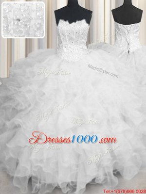 Adorable Scalloped White Sleeveless Organza Lace Up Sweet 16 Dress for Military Ball and Sweet 16 and Quinceanera