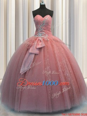 Coral Red Organza Lace Up V-neck Sleeveless High Low Quinceanera Dresses Beading and Ruffles