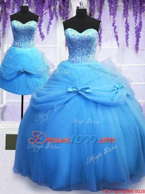 Delicate Three Piece Sleeveless Beading and Bowknot Lace Up 15 Quinceanera Dress