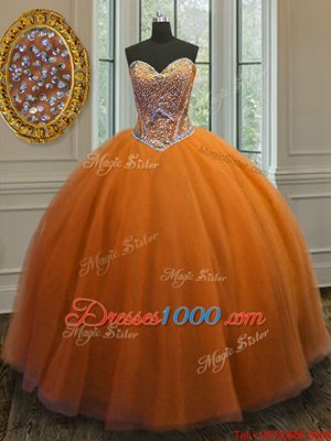 Orange Sweetheart Neckline Beading 15th Birthday Dress Sleeveless Lace Up